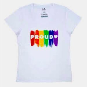 Pride Month Proud Scoop Neck Women’s T-shirt 100% Cotton Size S LGBT Rainbow
